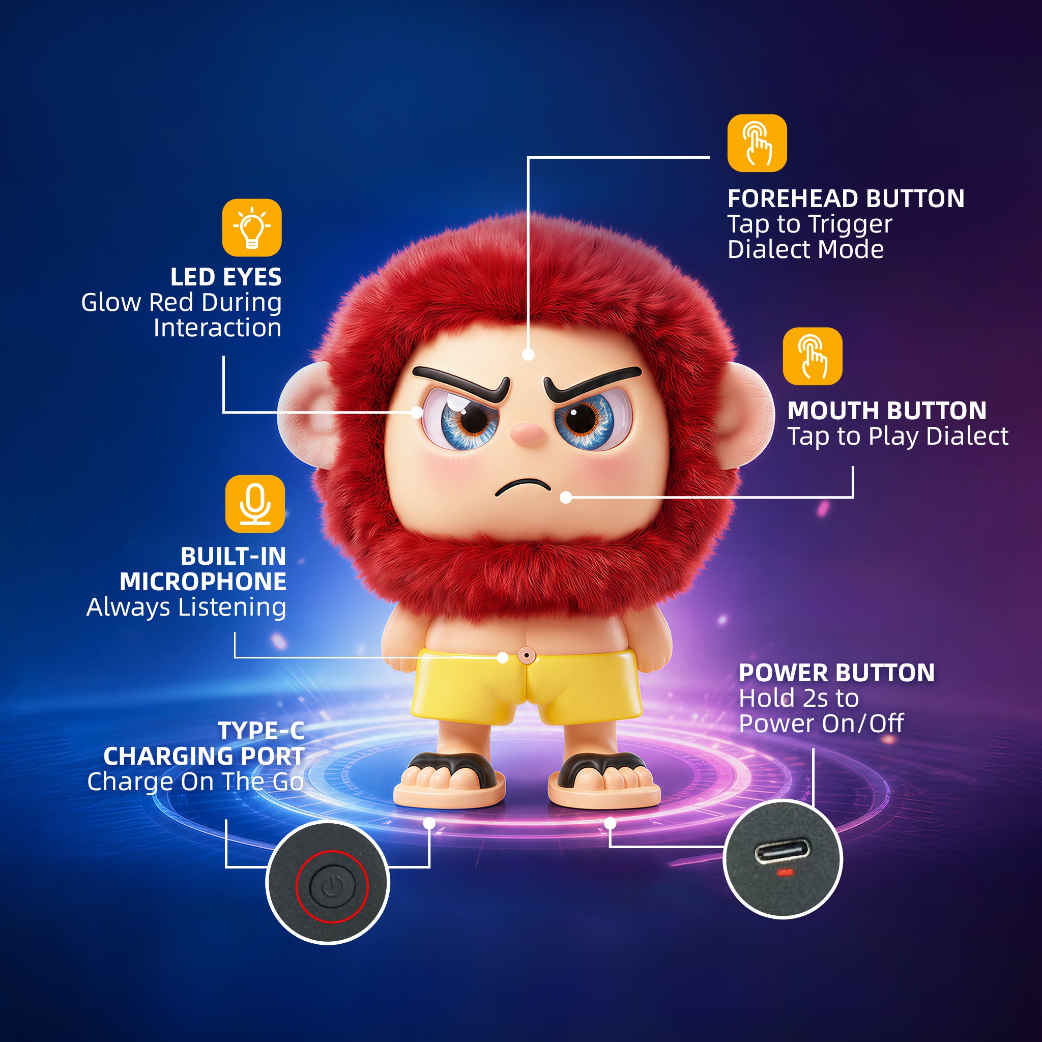 Leizi GE AI Companion & Emo Robot, Plush Interactive Toy Figure (Rose Red, Frowning Expression)