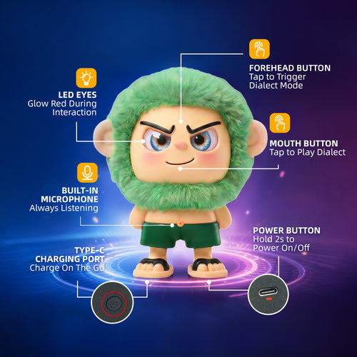 Leizi GE AI Companion & Emo Robot, Plush Interactive Toy Figure  (Green, Smiling Expression)