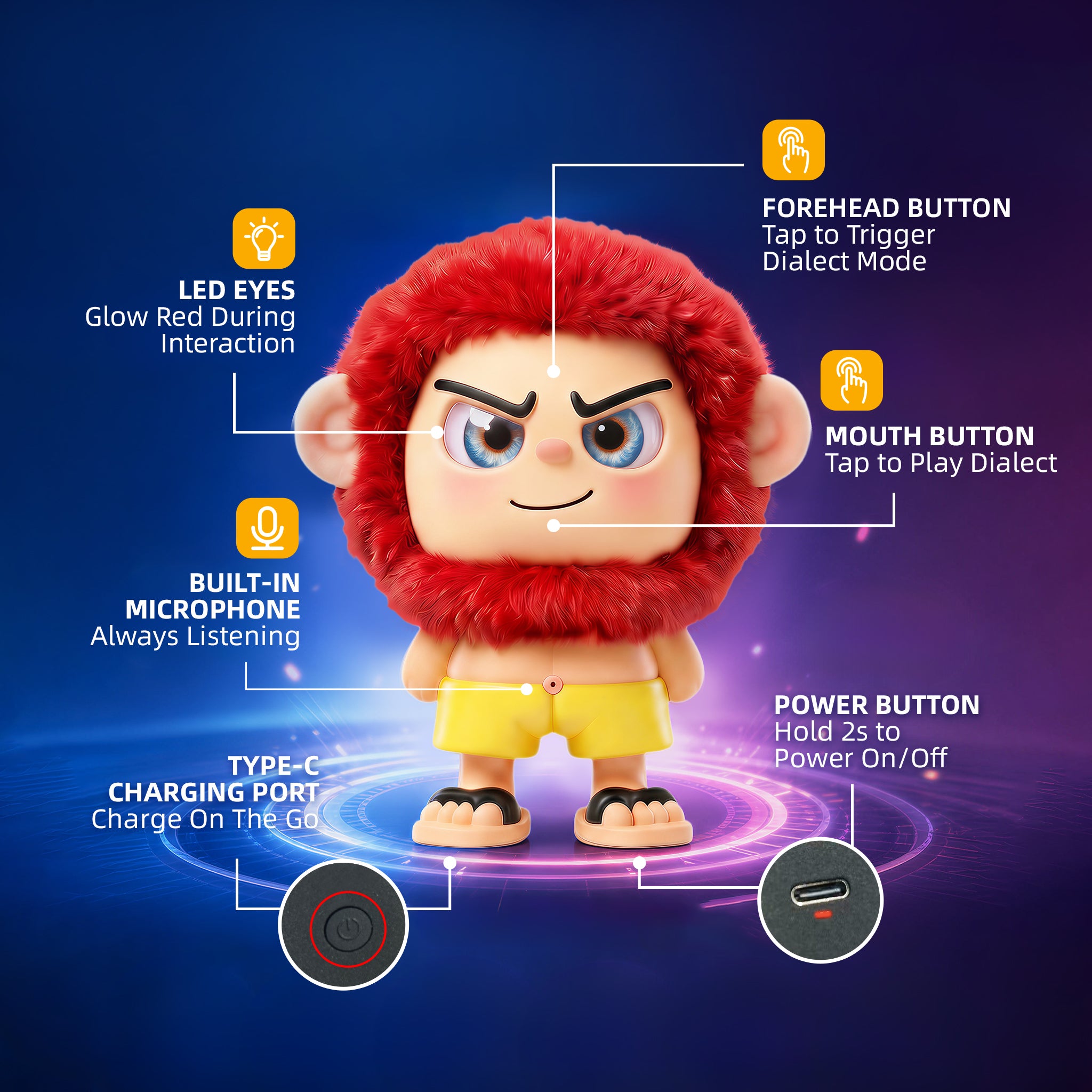 Leizi GE AI Companion & Emo Robot, Plush Interactive Toy Figure  (Rose Red, Smiling Expression)