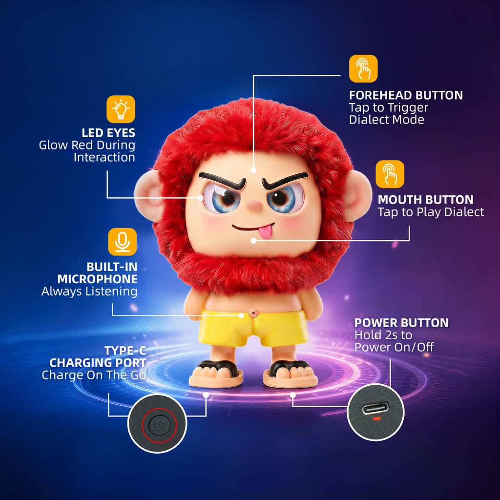 Leizi GE AI Companion & Emo Robot, Plush Interactive Toy Figure (Rose Red, Blepping Expression)