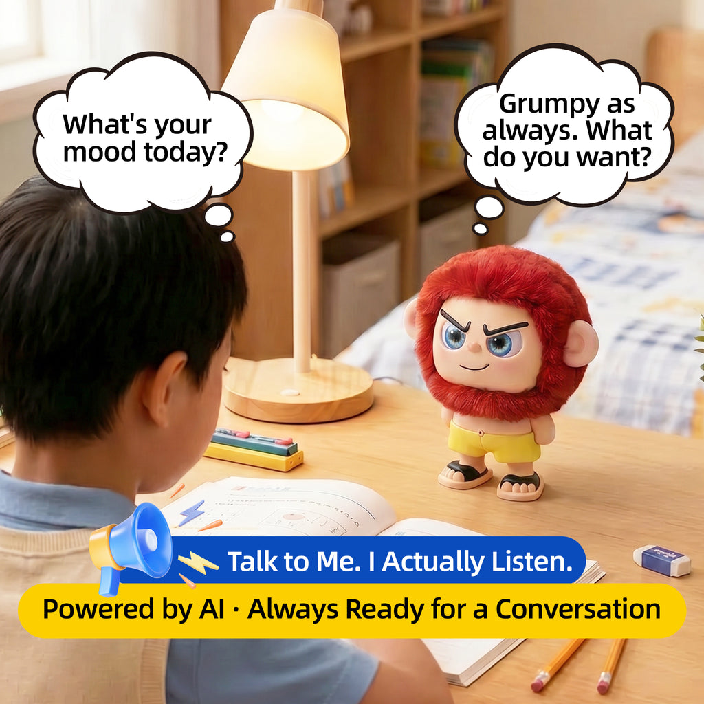 Leizi GE AI Companion & Emo Robot, Plush Interactive Toy Figure  (Rose Red, Smiling Expression)
