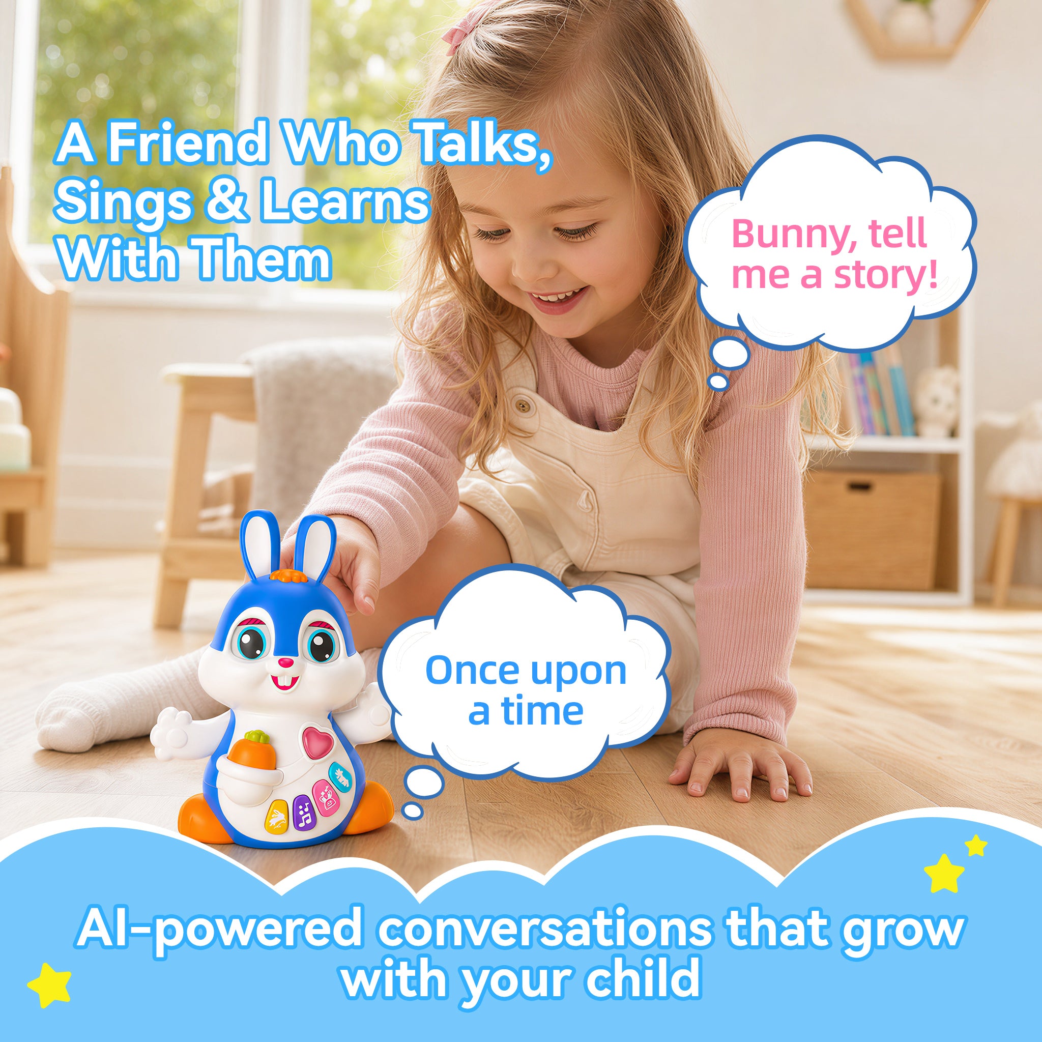 Cute Bunny AI Talking Stuffed Robot Toy, Emo Robot & Family AI Companion