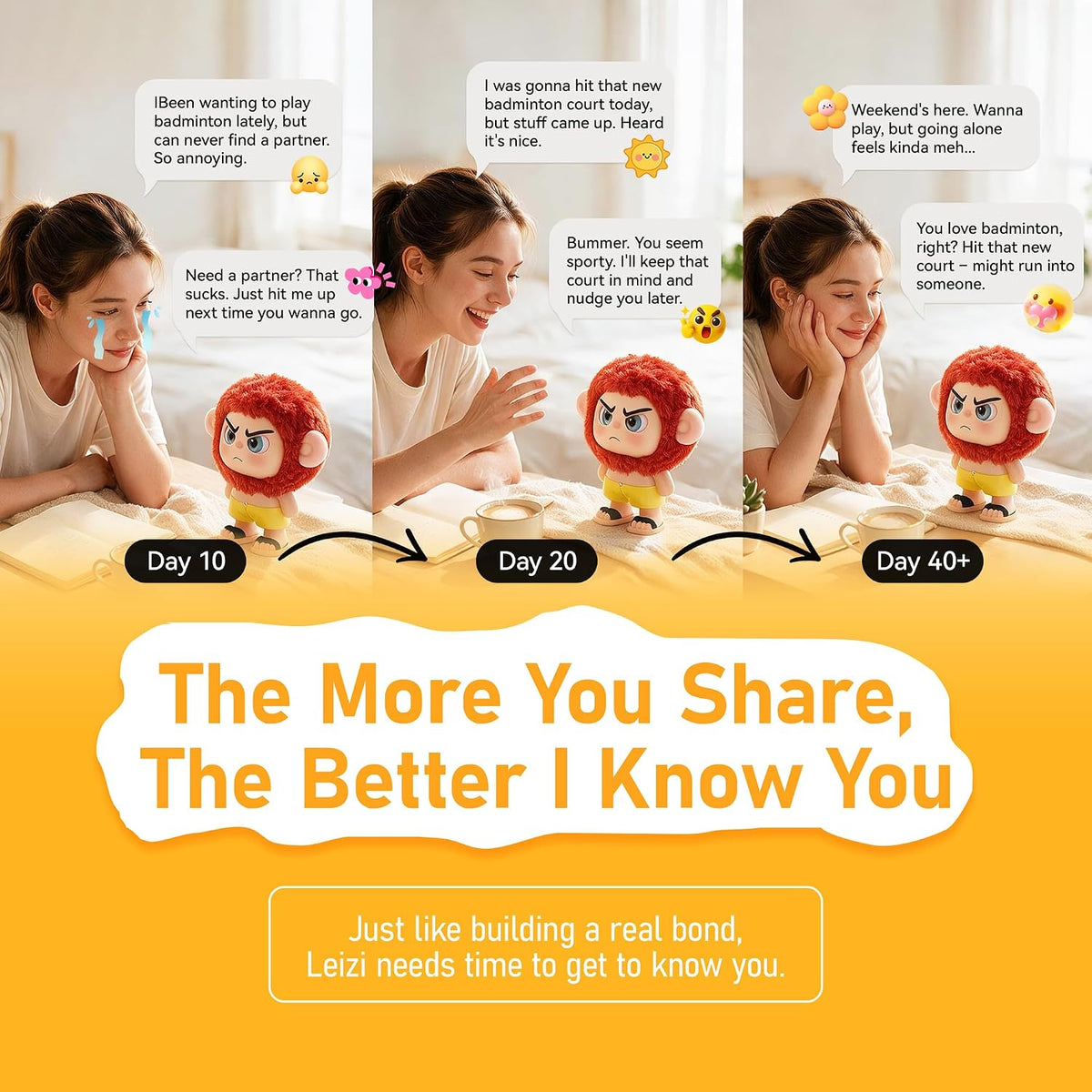 EXQULIFE AI Robot: Leizi GE AI Companion & Emo Robot, Plush Interactive Toy Figure (Rose Red, Frowning Expression)