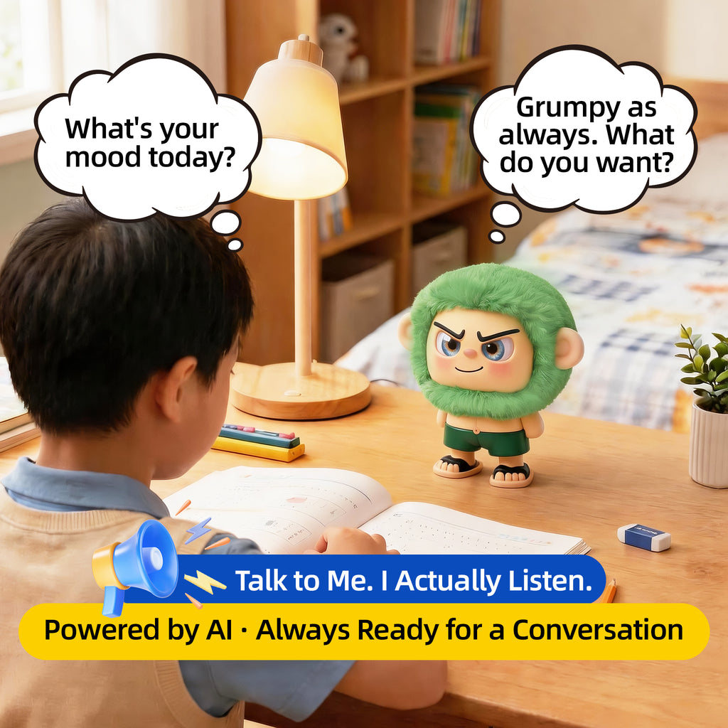 EXQULIFE AI Robot: Leizi GE AI Companion & Emo Robot, Plush Interactive Toy Figure  (Green, Smiling Expression)