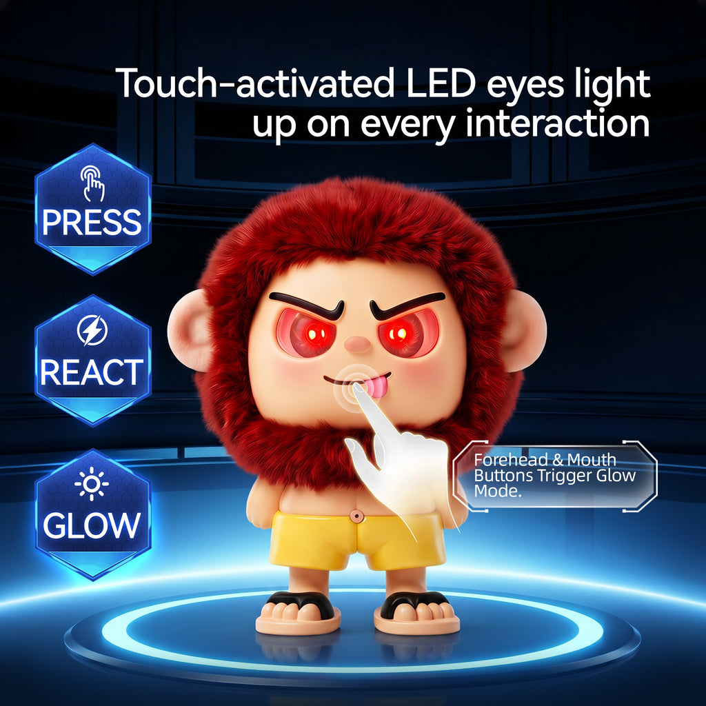 Leizi GE AI Companion & Emo Robot, Plush Interactive Toy Figure (Rose Red, Blepping Expression)