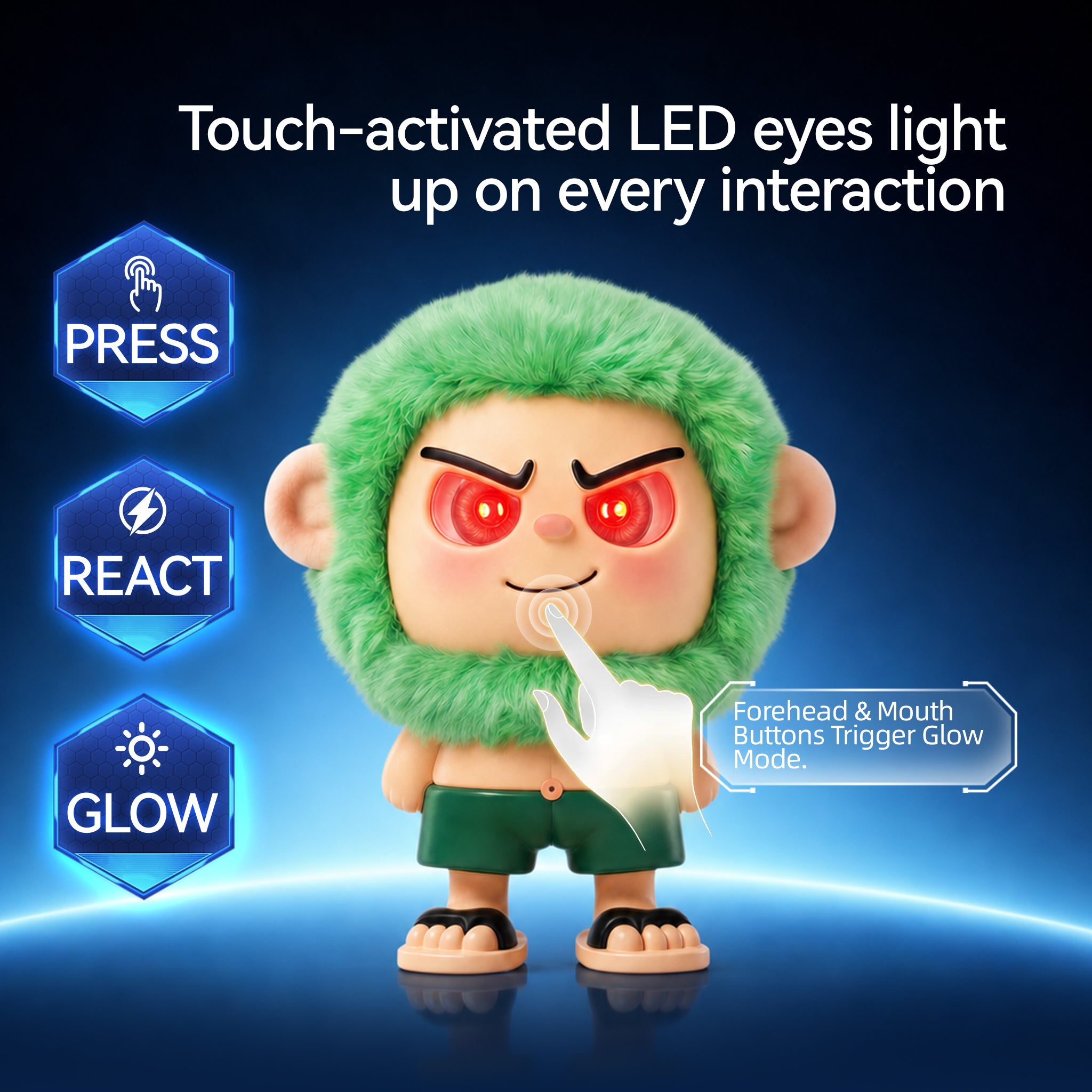 Leizi GE AI Companion & Emo Robot, Plush Interactive Toy Figure  (Green, Smiling Expression)