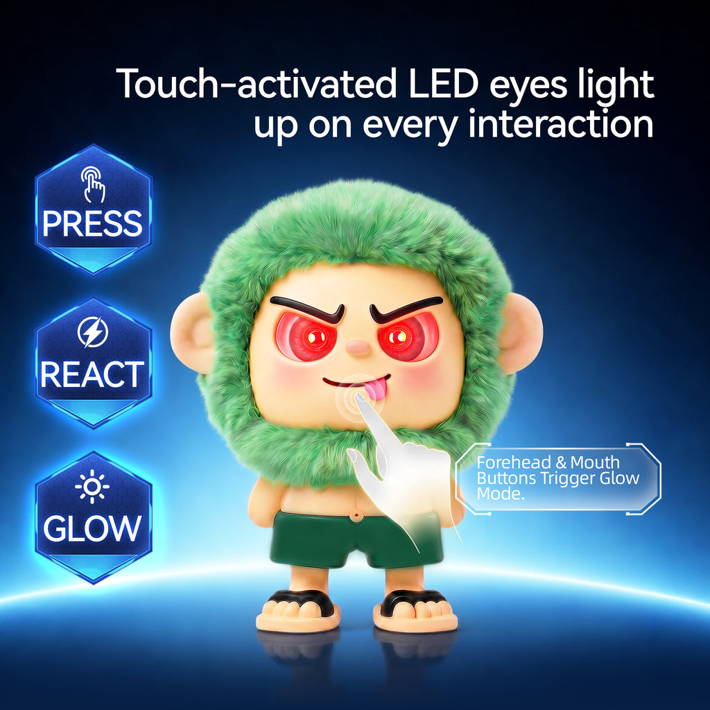 Leizi GE AI Companion & Emo Robot, Plush Interactive Toy Figure (Green, Blepping Expression)