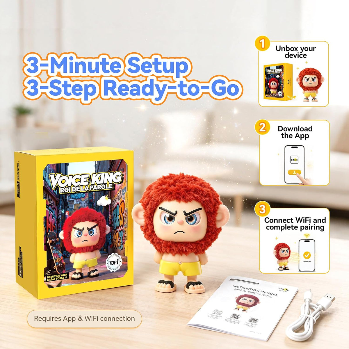 EXQULIFE AI Robot: Leizi GE AI Companion & Emo Robot, Plush Interactive Toy Figure (Rose Red, Frowning Expression)