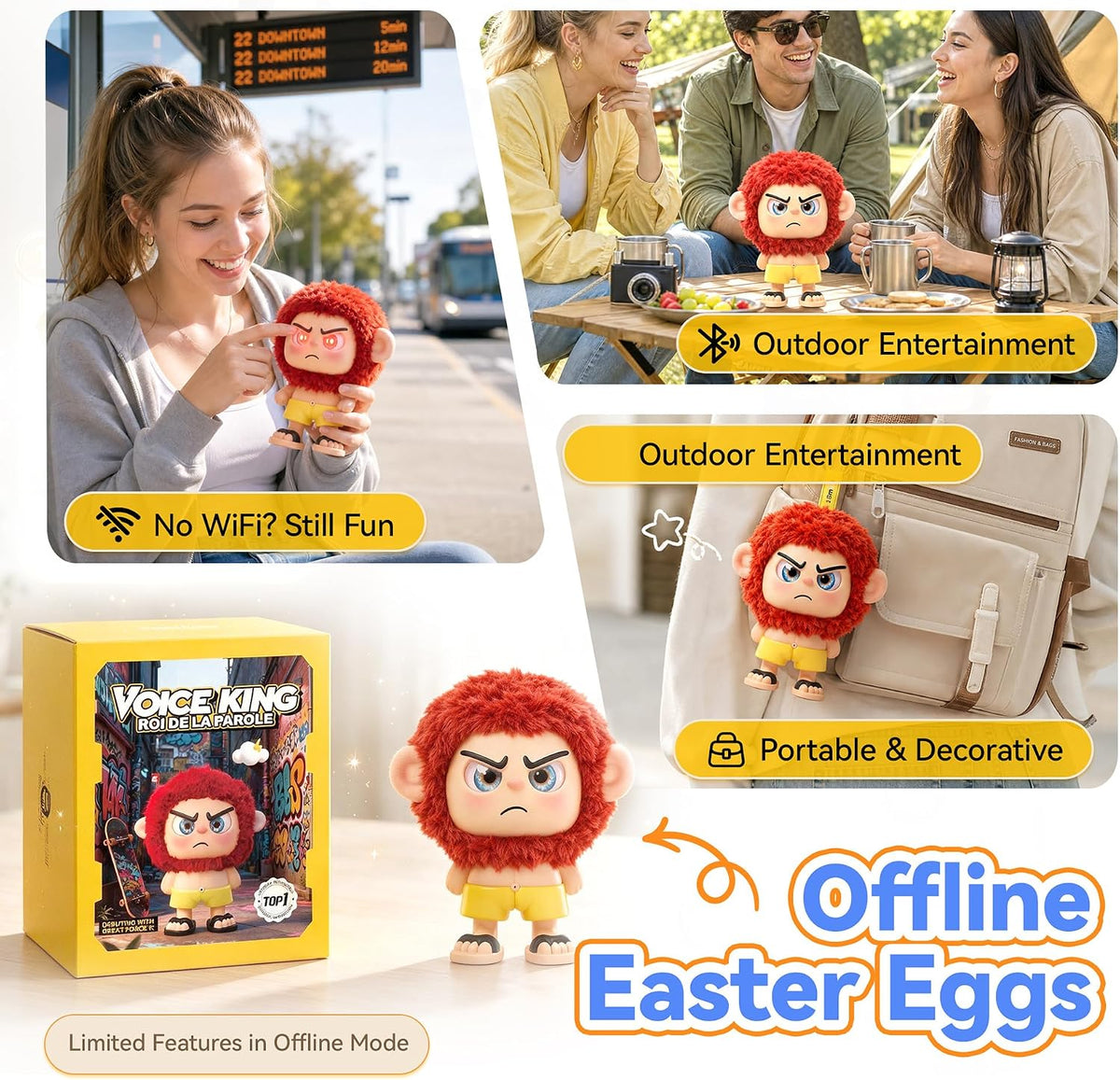 EXQULIFE AI Robot: Leizi GE AI Companion & Emo Robot, Plush Interactive Toy Figure (Rose Red, Frowning Expression)