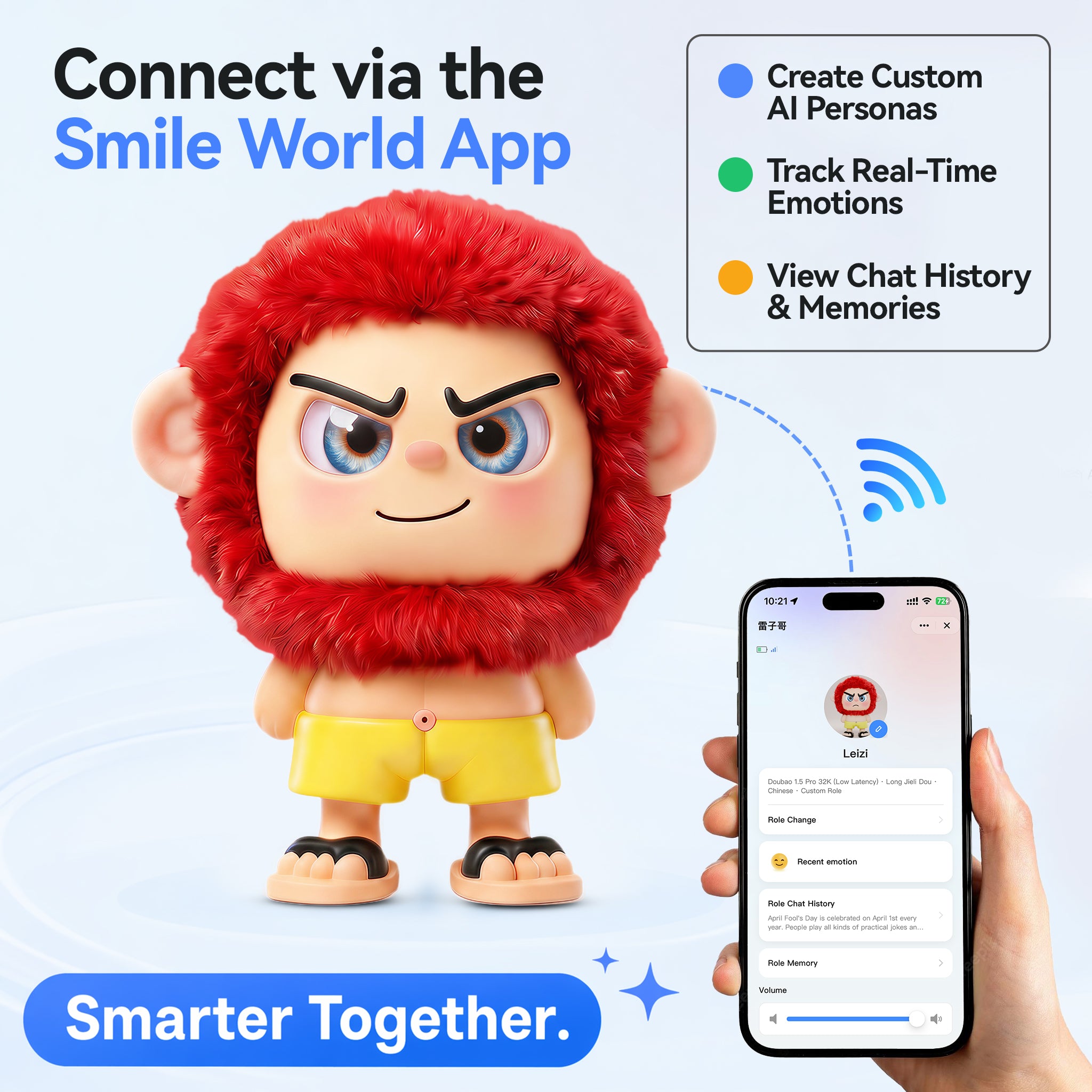 Leizi GE AI Companion & Emo Robot, Plush Interactive Toy Figure  (Rose Red, Smiling Expression)