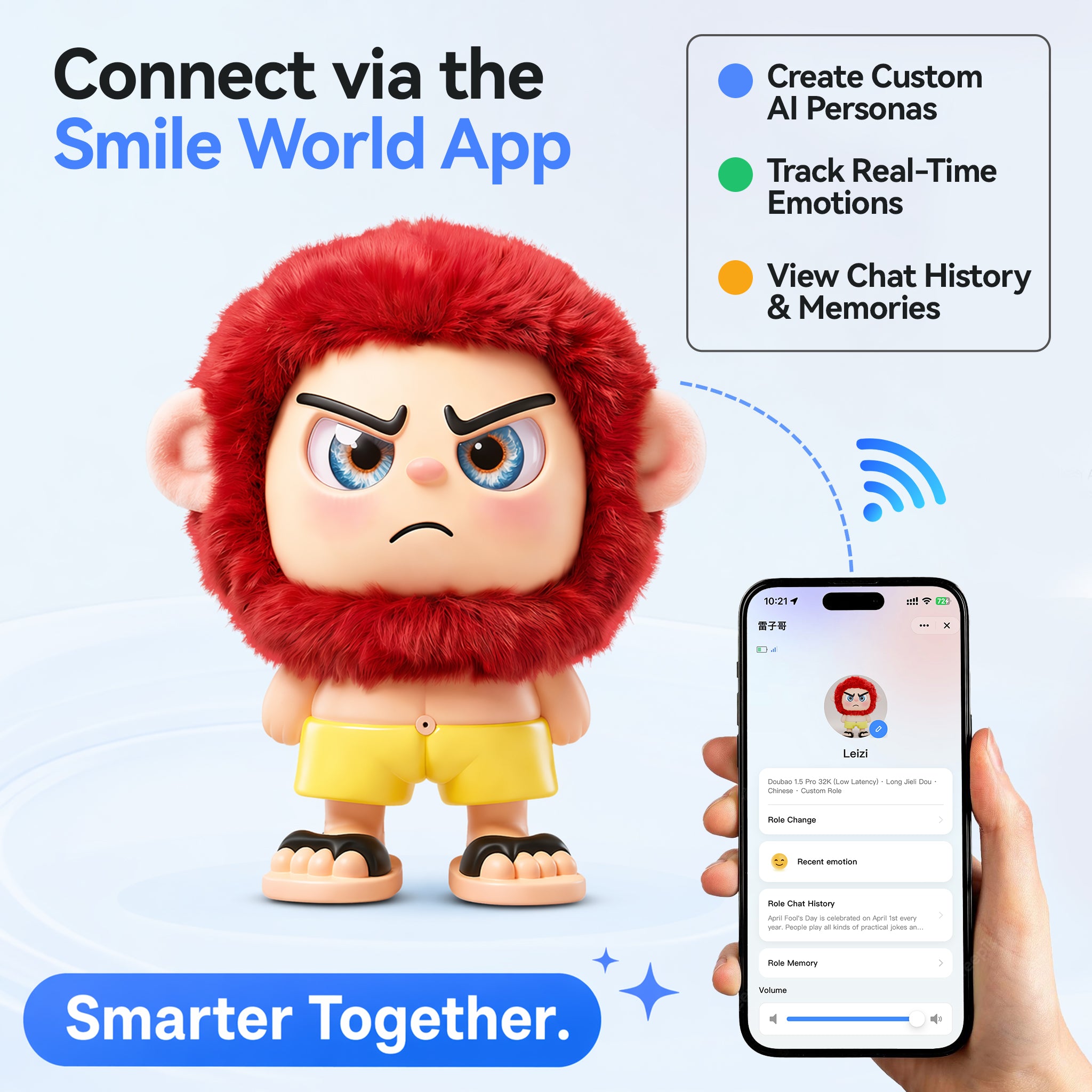 Leizi GE AI Companion & Emo Robot, Plush Interactive Toy Figure (Rose Red, Frowning Expression)