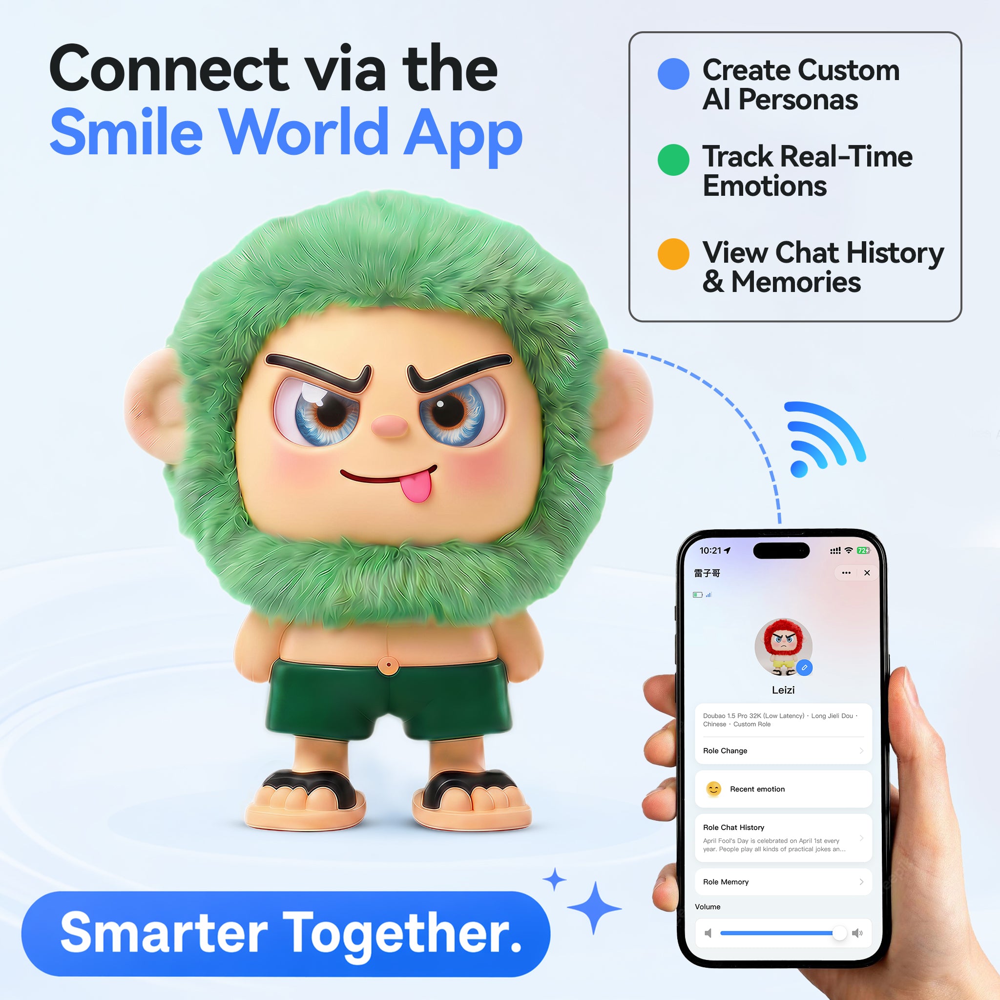 Leizi GE AI Companion & Emo Robot, Plush Interactive Toy Figure (Green, Blepping Expression)