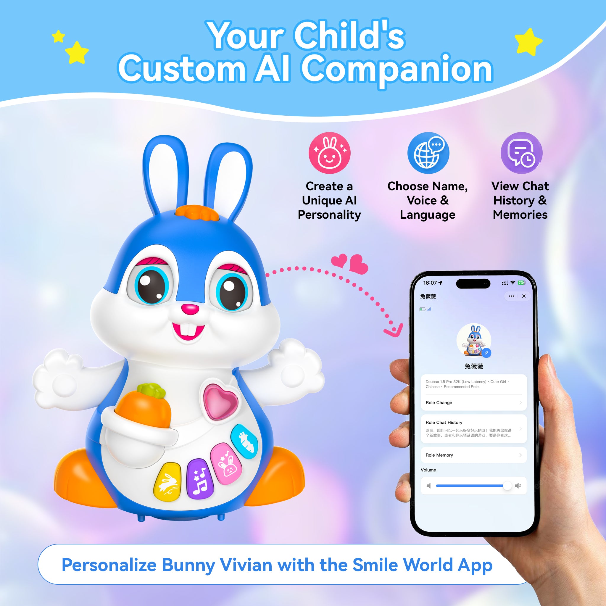 Cute Bunny AI Talking Stuffed Robot Toy, Emo Robot & Family AI Companion