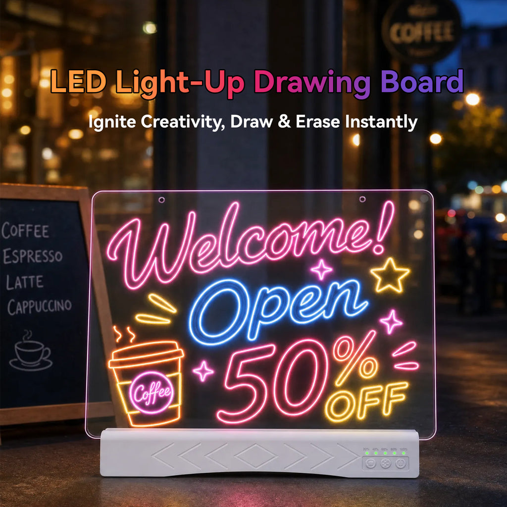Neon Acrylic LED Doodle Board, Rechargeable RGB Light Up Fluorescent Writing Tablet