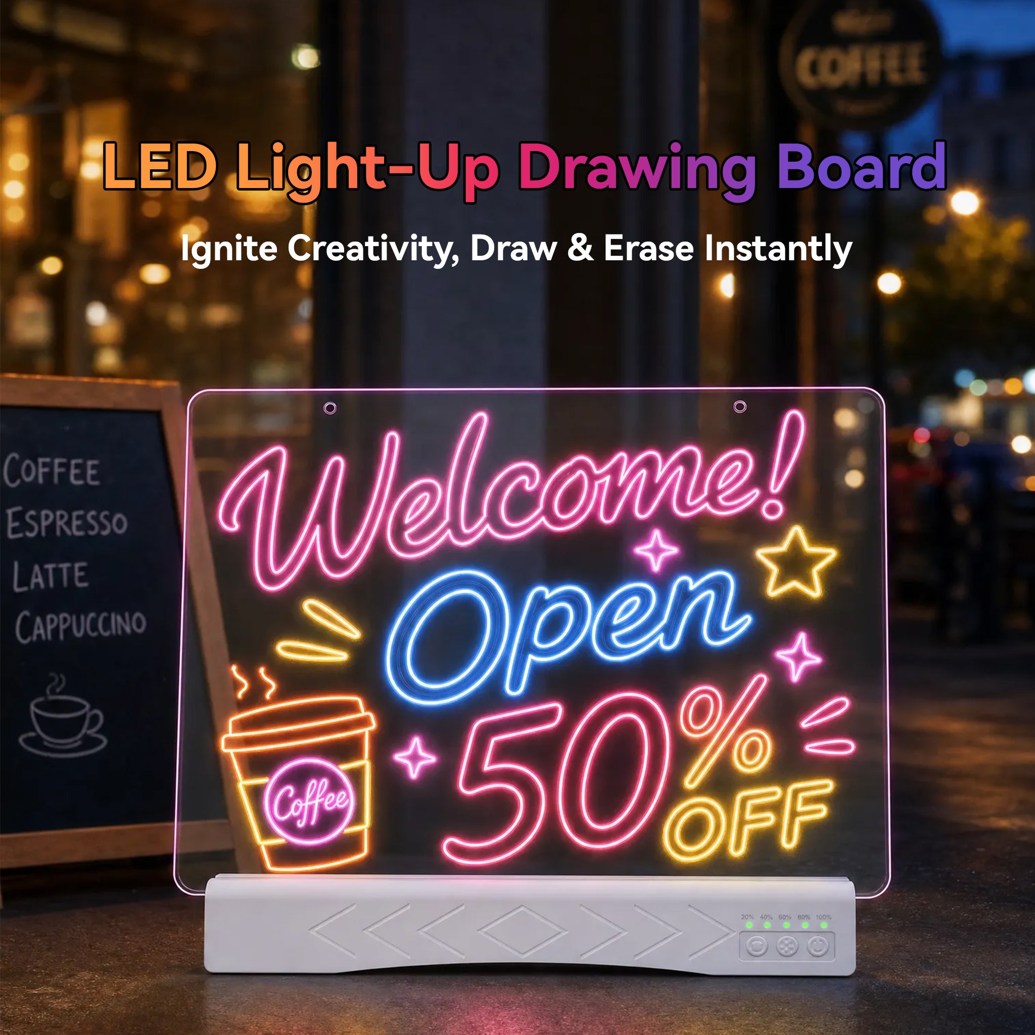 Neon Acrylic LED Doodle Board, Rechargeable RGB Light Up Fluorescent Writing Tablet