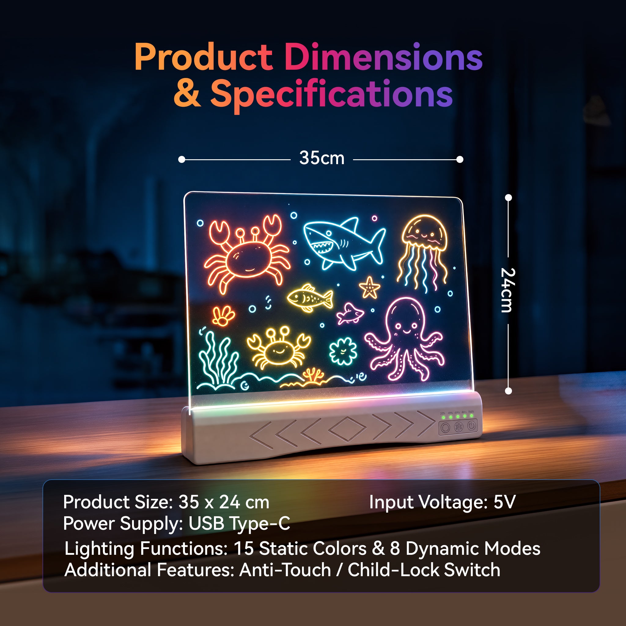 Neon Acrylic LED Doodle Board, Rechargeable RGB Light Up Fluorescent Writing Tablet