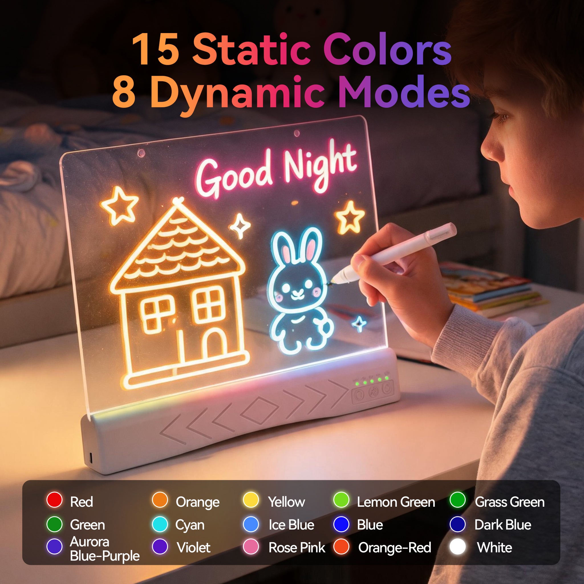 Neon Acrylic LED Doodle Board, Rechargeable RGB Light Up Fluorescent Writing Tablet
