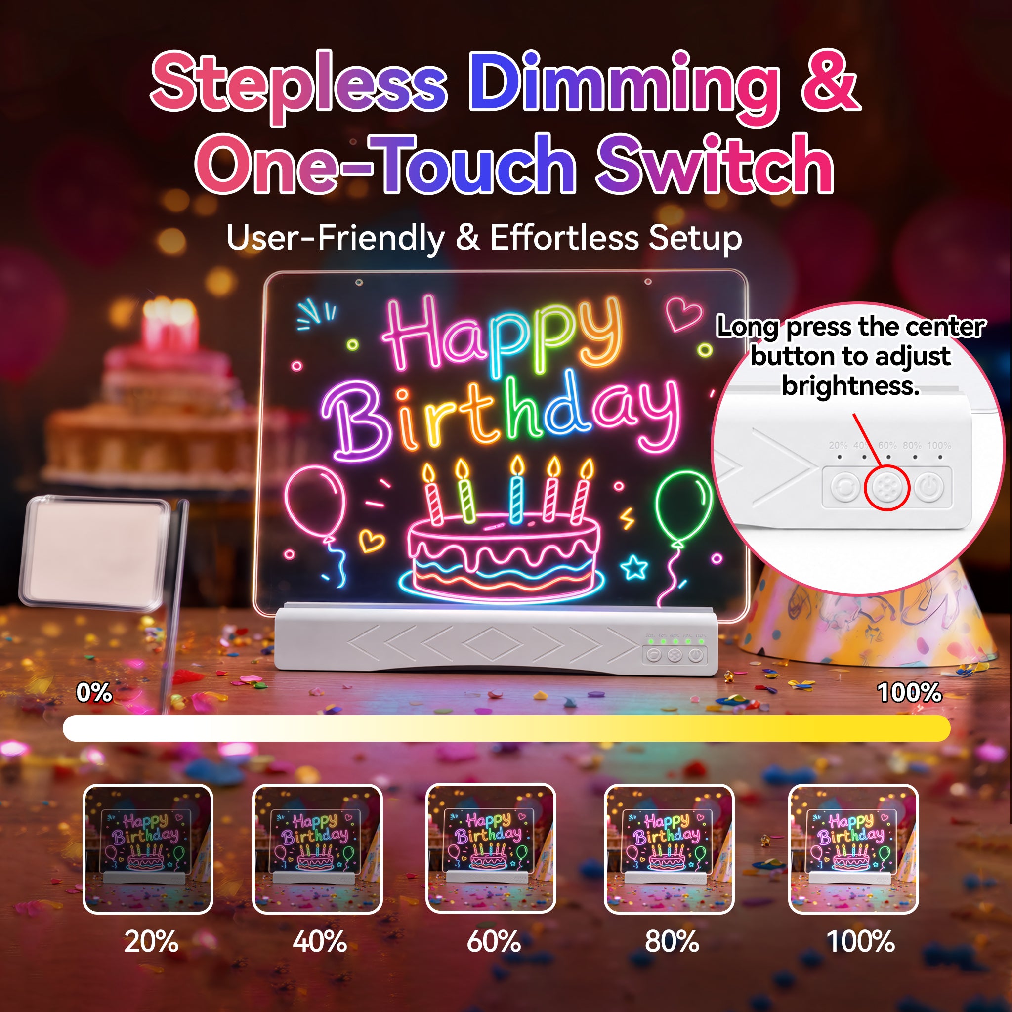 Neon Acrylic LED Doodle Board, Rechargeable RGB Light Up Fluorescent Writing Tablet